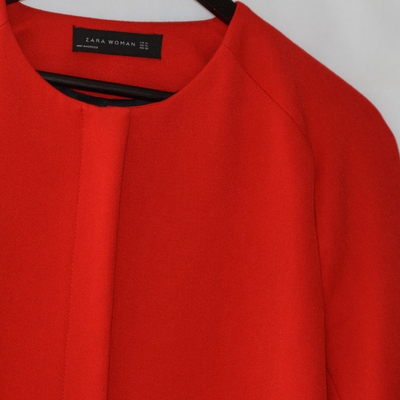 Red Woman's Coat Ruffle Sleeves Zara SZ 12 - Picture 4 of 8